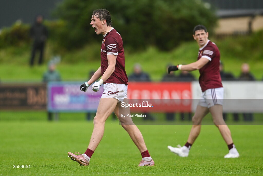 6 September 2026; Kobe McDonald of Crossmolina Deel Rovers celebrates scoring a 45 during the Connacht Gold Senior Club Championship Group 3 match between Crossmolina Deel Rovers of Mayo and Mayo Gaels of Mayo at Charlestown Sarsfields GAA, Fr O'Hara Park, Charlestown in Mayo. Photo by Paul Phelan/Sportsfile