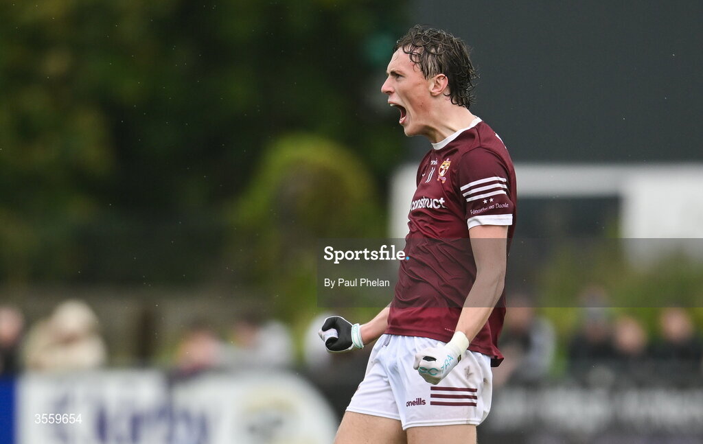6 September 2026; Kobe McDonald of Crossmolina Deel Rovers celebrates scoring a 45 during the Connacht Gold Senior Club Championship Group 3 match between Crossmolina Deel Rovers of Mayo and Mayo Gaels of Mayo at Charlestown Sarsfields GAA, Fr O'Hara Park, Charlestown in Mayo. Photo by Paul Phelan/Sportsfile