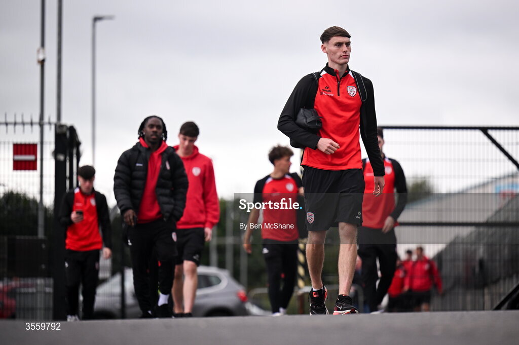 6 September 2026; Conor Barr of Derry City arrives before the Club Orange Men’s FAI Cup quarter-final match between Derry City and Dundalk at The Ryan McBride Brandywell Stadium in Derry. Photo by Ben McShane/Sportsfile