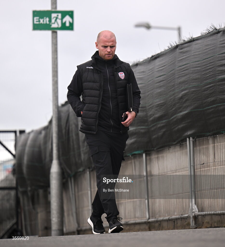 6 September 2026; Derry City interim manager Mark Connolly arrives before the Club Orange Men’s FAI Cup quarter-final match between Derry City and Dundalk at The Ryan McBride Brandywell Stadium in Derry. Photo by Ben McShane/Sportsfile