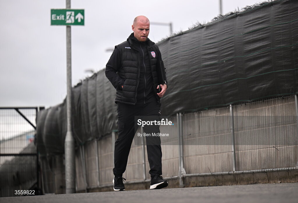 6 September 2026; Derry City interim manager Mark Connolly arrives before the Club Orange Men’s FAI Cup quarter-final match between Derry City and Dundalk at The Ryan McBride Brandywell Stadium in Derry. Photo by Ben McShane/Sportsfile