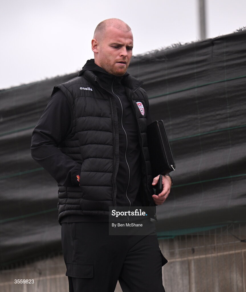 6 September 2026; Derry City interim manager Mark Connolly arrives before the Club Orange Men’s FAI Cup quarter-final match between Derry City and Dundalk at The Ryan McBride Brandywell Stadium in Derry. Photo by Ben McShane/Sportsfile