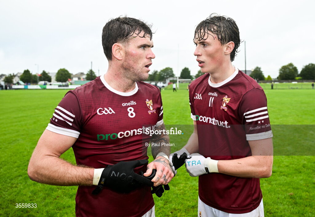 6 September 2026; Jordan Flynn, left and his brother Kobe McDonald of Crossmolina Deel Rovers wait to hear the the final group position of Crossmolina Deel Rovers after the Connacht Gold Senior Club Championship Group 3 match between Crossmolina Deel Rovers of Mayo and Mayo Gaels of Mayo at Charlestown Sarsfields GAA, Fr O'Hara Park, Charlestown in Mayo. Photo by Paul Phelan/Sportsfile