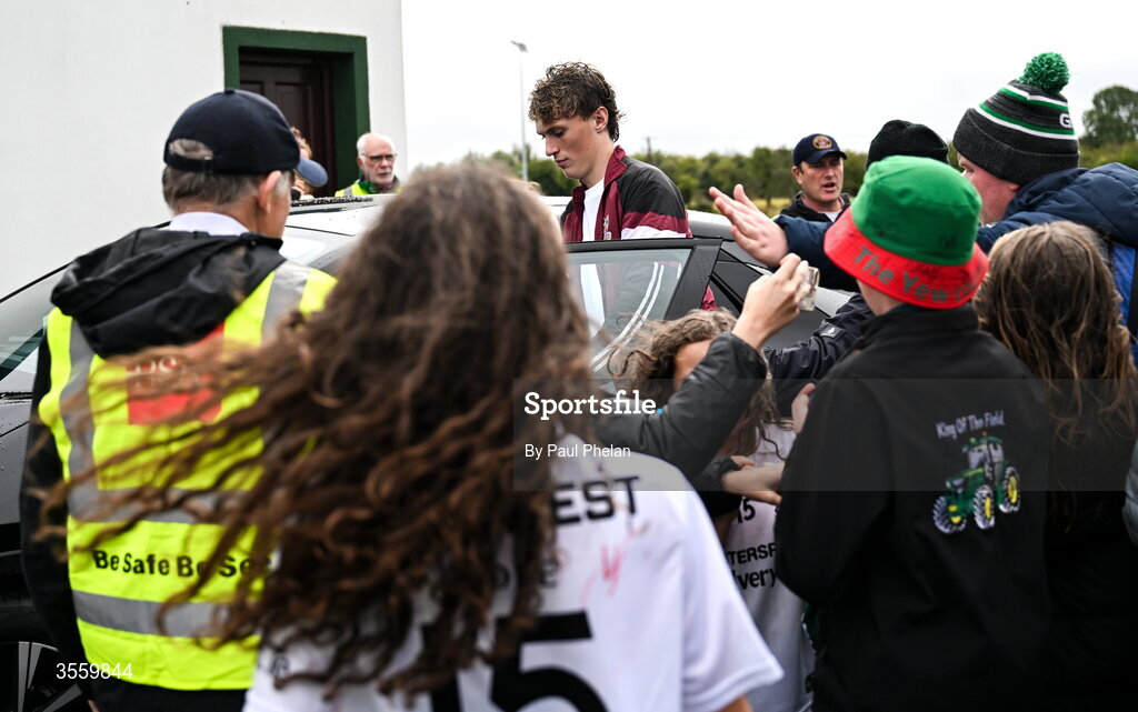 6 September 2026; Kobe McDonald of Crossmolina Deel Rovers with supporters while getting into a car after the Connacht Gold Senior Club Championship Group 3 match between Crossmolina Deel Rovers of Mayo and Mayo Gaels of Mayo at Charlestown Sarsfields GAA, Fr O'Hara Park, Charlestown in Mayo. Photo by Paul Phelan/Sportsfile
