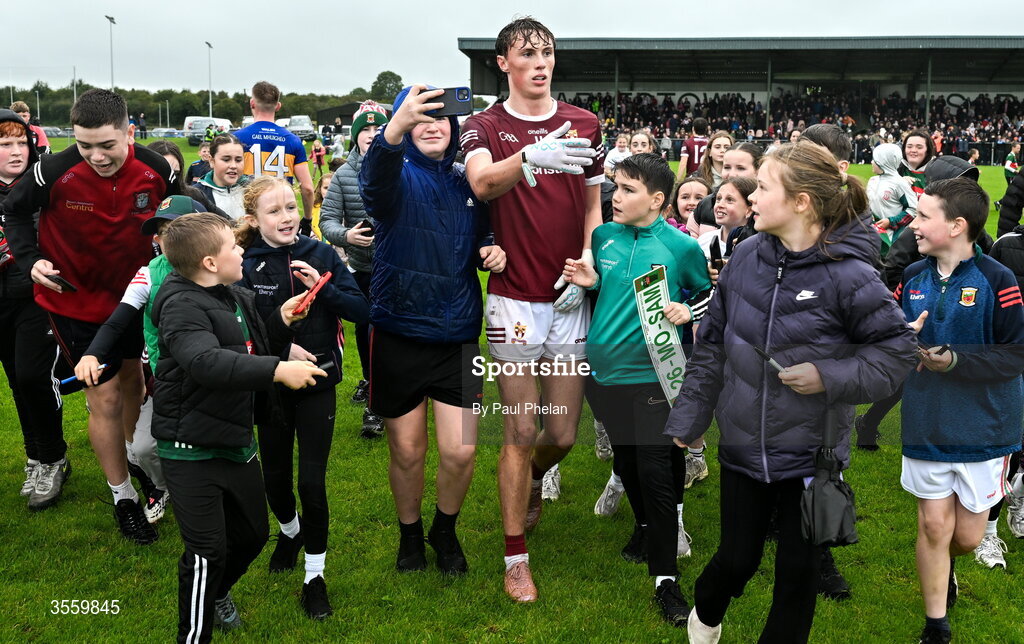 6 September 2026; Kobe McDonald of Crossmolina Deel Rovers with supporters after the Connacht Gold Senior Club Championship Group 3 match between Crossmolina Deel Rovers of Mayo and Mayo Gaels of Mayo at Charlestown Sarsfields GAA, Fr O'Hara Park, Charlestown in Mayo. Photo by Paul Phelan/Sportsfile