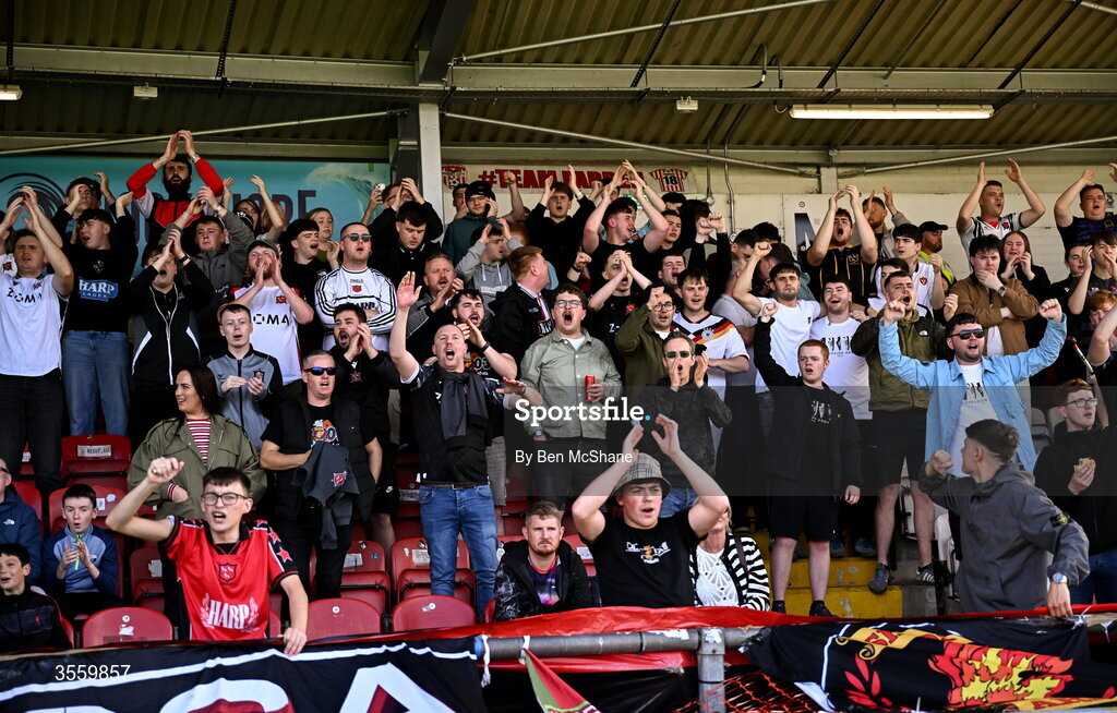 6 September 2026; Dundalk supporters before the Club Orange Men’s FAI Cup quarter-final match between Derry City and Dundalk at The Ryan McBride Brandywell Stadium in Derry. Photo by Ben McShane/Sportsfile
