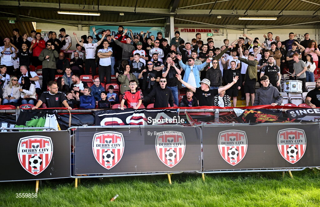 6 September 2026; Dundalk supporters before the Club Orange Men’s FAI Cup quarter-final match between Derry City and Dundalk at The Ryan McBride Brandywell Stadium in Derry. Photo by Ben McShane/Sportsfile
