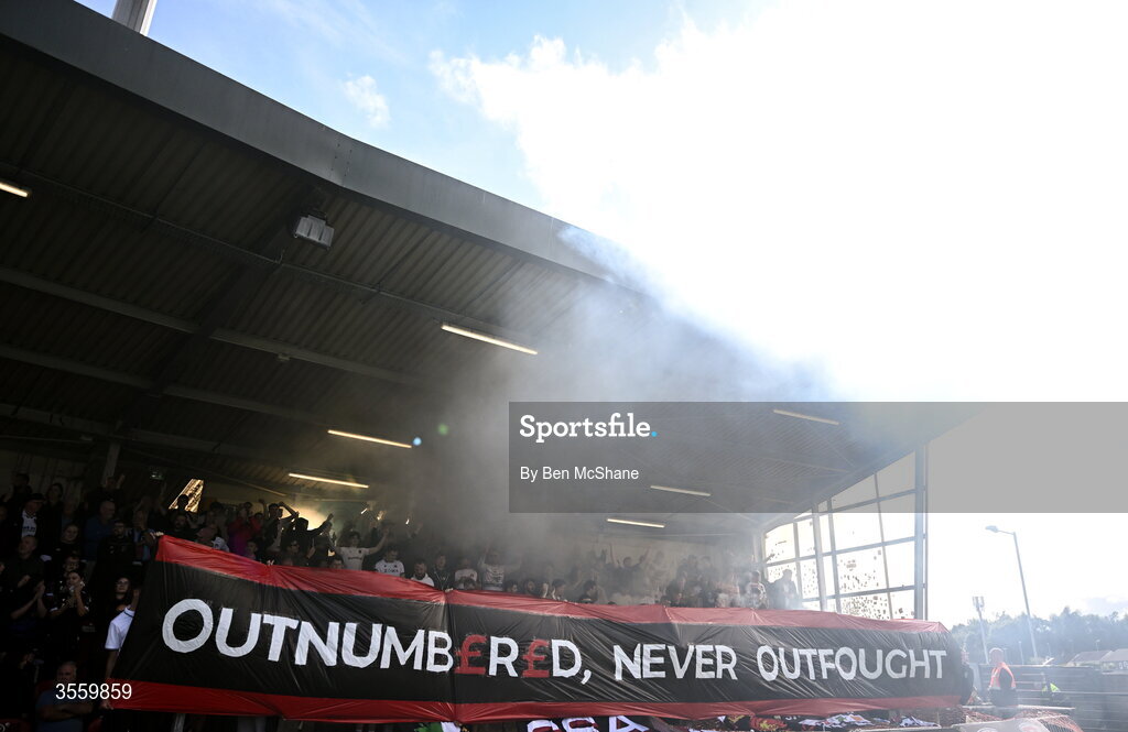6 September 2026; Dundalk supporters before the Club Orange Men’s FAI Cup quarter-final match between Derry City and Dundalk at The Ryan McBride Brandywell Stadium in Derry. Photo by Ben McShane/Sportsfile