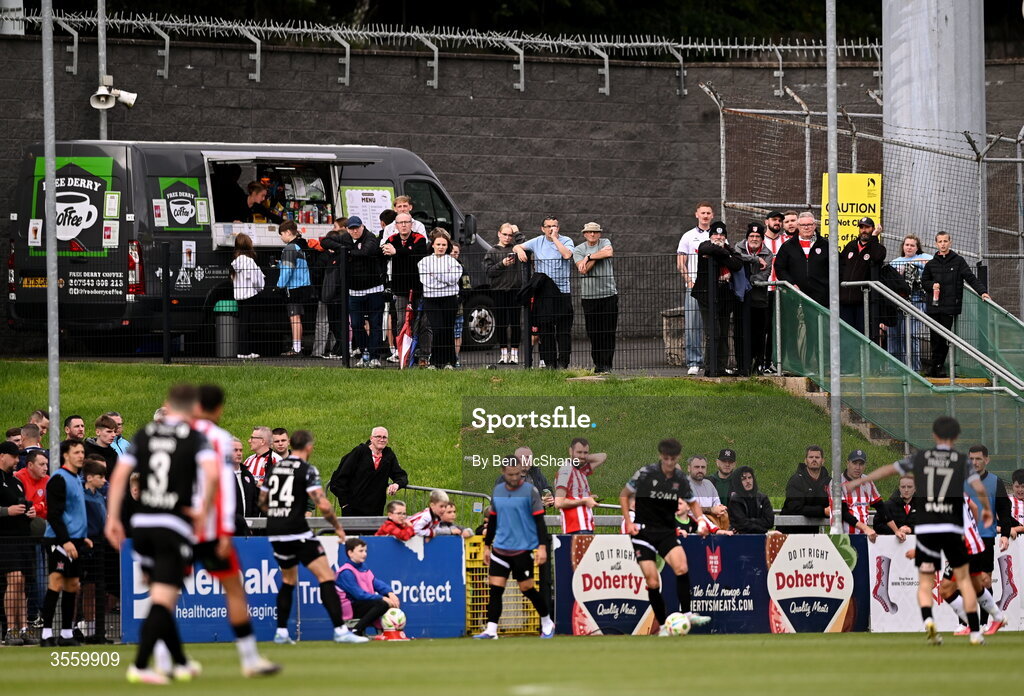 6 September 2026; Derry City supporters look on during the Club Orange Men’s FAI Cup quarter-final match between Derry City and Dundalk at The Ryan McBride Brandywell Stadium in Derry. Photo by Ben McShane/Sportsfile