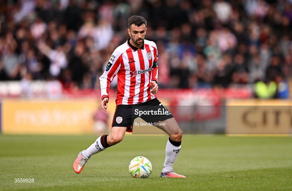 6 September 2026; Michael Duffy of Derry City during the Club Orange Men’s FAI Cup quarter-final match between Derry City and Dundalk at The Ryan McBride Brandywell Stadium in Derry. Photo by Ben McShane/Sportsfile