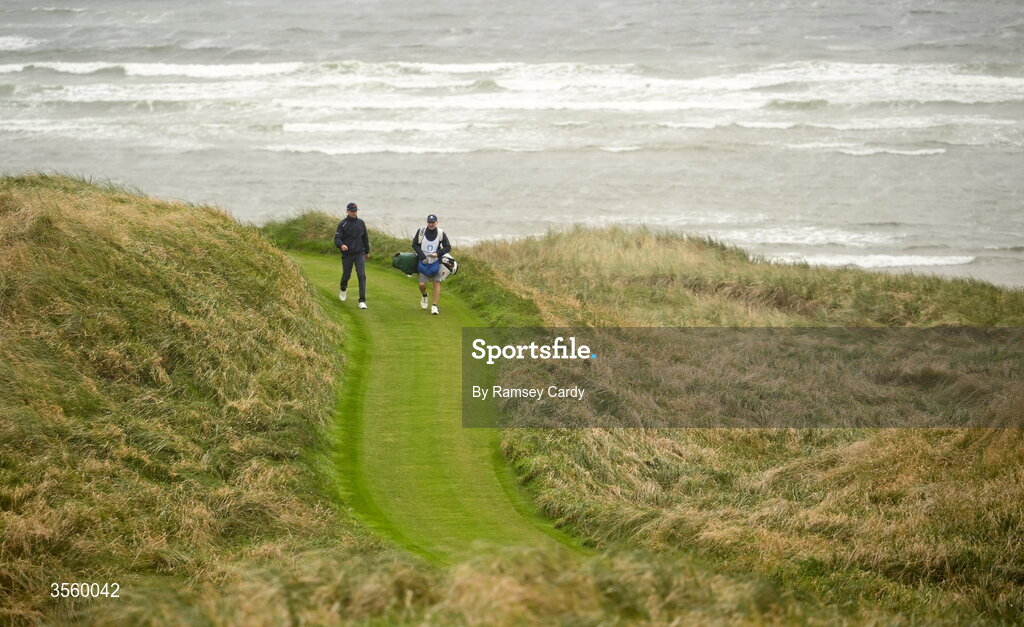 6 September 2026; Tyler Weaver of Great Britain and Ireland walks to the 8th green during the singles matches on day two of the 51st Walker Cup at Lahinch Golf Club in Lahinch, Clare. Photo by Ramsey Cardy/Sportsfile
