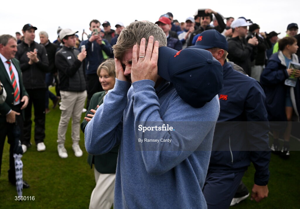 6 September 2026; Stuart Grehan of Great Britain and Ireland celebrates winning The Walker Cup on day two of the 51st Walker Cup at Lahinch Golf Club in Lahinch, Clare. Photo by Ramsey Cardy/Sportsfile
