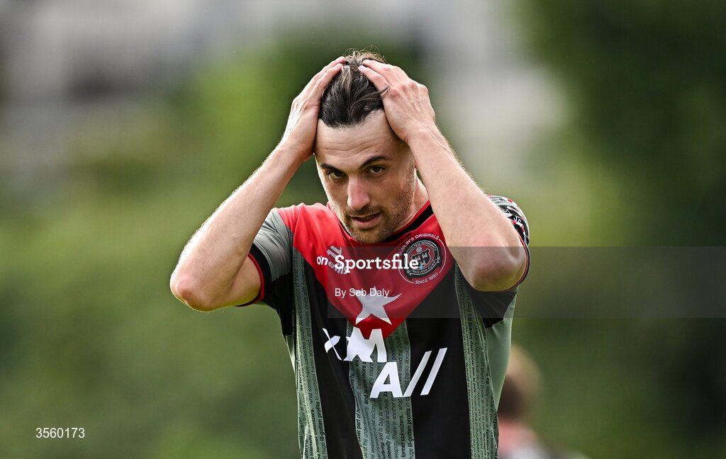 5 September 2026; Jordan Flores of Bohemians during the Club Orange Men’s FAI Cup quarter-final match between St Patrick's Athletic and Bohemians at Richmond Park in Dublin. Photo by Seb Daly/Sportsfile