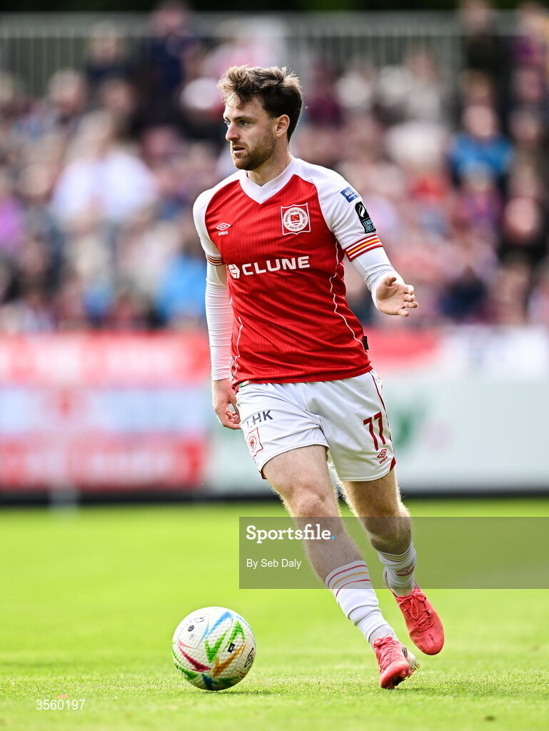 5 September 2026; Jason McClelland of St Patrick's Athletic during the Club Orange Men’s FAI Cup quarter-final match between St Patrick's Athletic and Bohemians at Richmond Park in Dublin. Photo by Seb Daly/Sportsfile