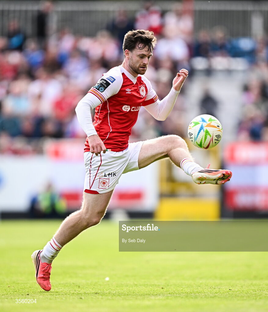 5 September 2026; Jason McClelland of St Patrick's Athletic during the Club Orange Men’s FAI Cup quarter-final match between St Patrick's Athletic and Bohemians at Richmond Park in Dublin. Photo by Seb Daly/Sportsfile