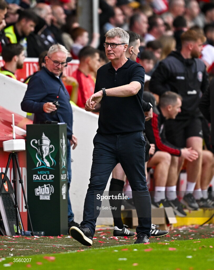 5 September 2026; St Patrick's Athletic manager Stephen Kenny during the Club Orange Men’s FAI Cup quarter-final match between St Patrick's Athletic and Bohemians at Richmond Park in Dublin. Photo by Seb Daly/Sportsfile