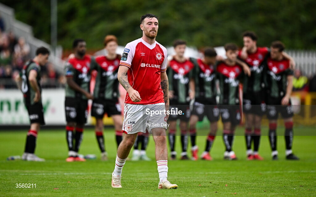 5 September 2026; Ryan Edmondson of St Patrick's Athletic during the Club Orange Men’s FAI Cup quarter-final match between St Patrick's Athletic and Bohemians at Richmond Park in Dublin. Photo by Seb Daly/Sportsfile