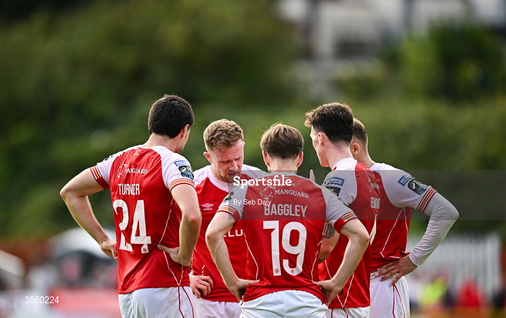 5 September 2026; St Patrick's Athletic players during the Club Orange Men’s FAI Cup quarter-final match between St Patrick's Athletic and Bohemians at Richmond Park in Dublin. Photo by Seb Daly/Sportsfile
