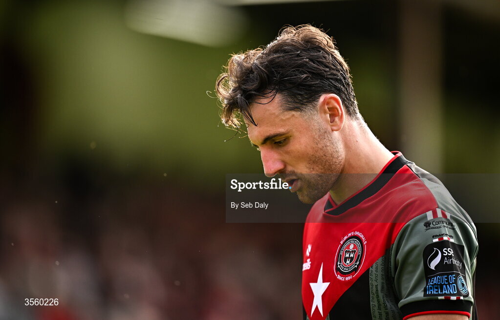 5 September 2026; Jordan Flores of Bohemians during the Club Orange Men’s FAI Cup quarter-final match between St Patrick's Athletic and Bohemians at Richmond Park in Dublin. Photo by Seb Daly/Sportsfile
