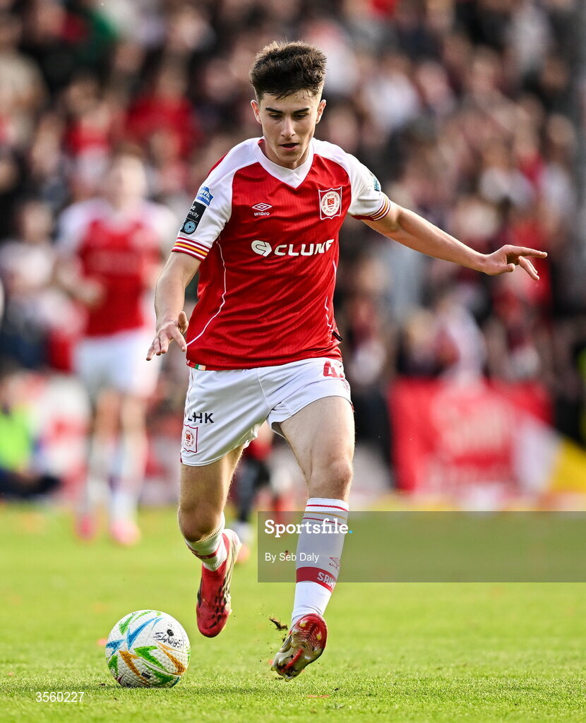 5 September 2026; Ryan Sheridan of St Patrick's Athletic during the Club Orange Men’s FAI Cup quarter-final match between St Patrick's Athletic and Bohemians at Richmond Park in Dublin. Photo by Seb Daly/Sportsfile