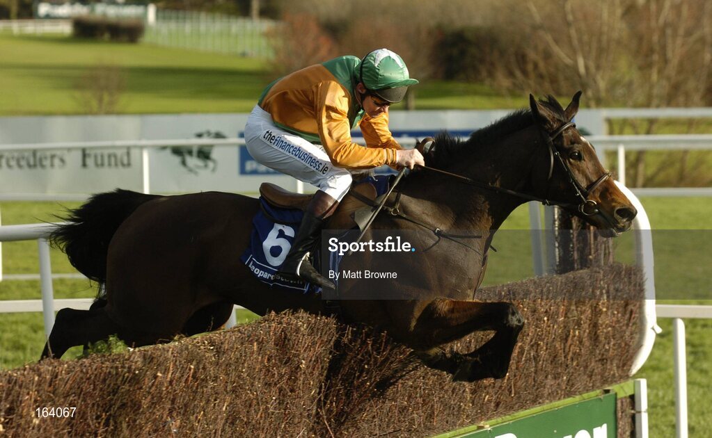 29 December 2004; Skibb, with Conor O'Dwyer up, jumps the last during the Coyle Hamilton Willis Beginners Steeplechase. Leopardstown Racecourse, Dublin. Picture credit; Matt Browne / SPORTSFILE