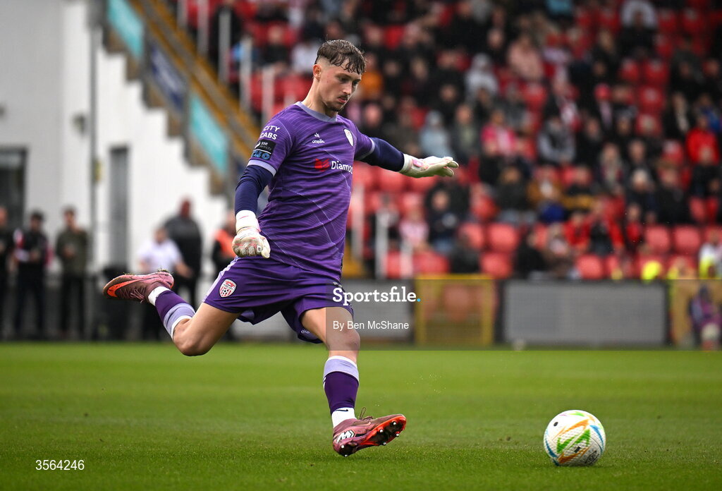 6 September 2026; Derry City goalkeeper Tom Norcott during the Club Orange Men’s FAI Cup quarter-final match between Derry City and Dundalk at The Ryan McBride Brandywell Stadium in Derry. Photo by Ben McShane/Sportsfile