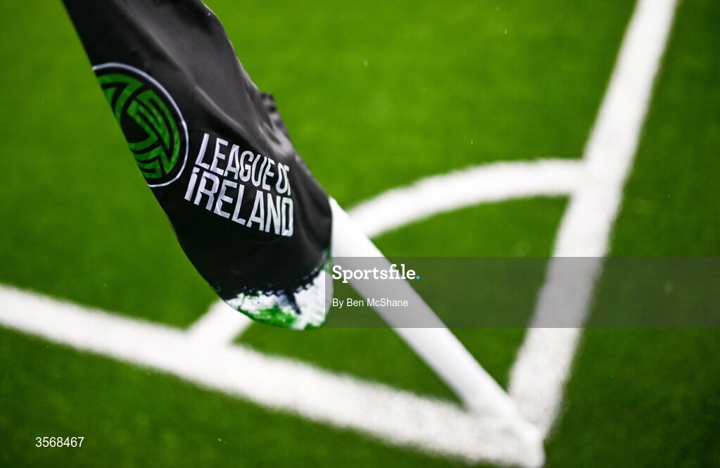 14 September 2026; A detailed view of a corner flag before the SSE Airtricity Men’s Premier Division match between Dundalk and St Patrick's Athletic at Oriel Park in Dundalk, Louth. Photo by Ben McShane/Sportsfile