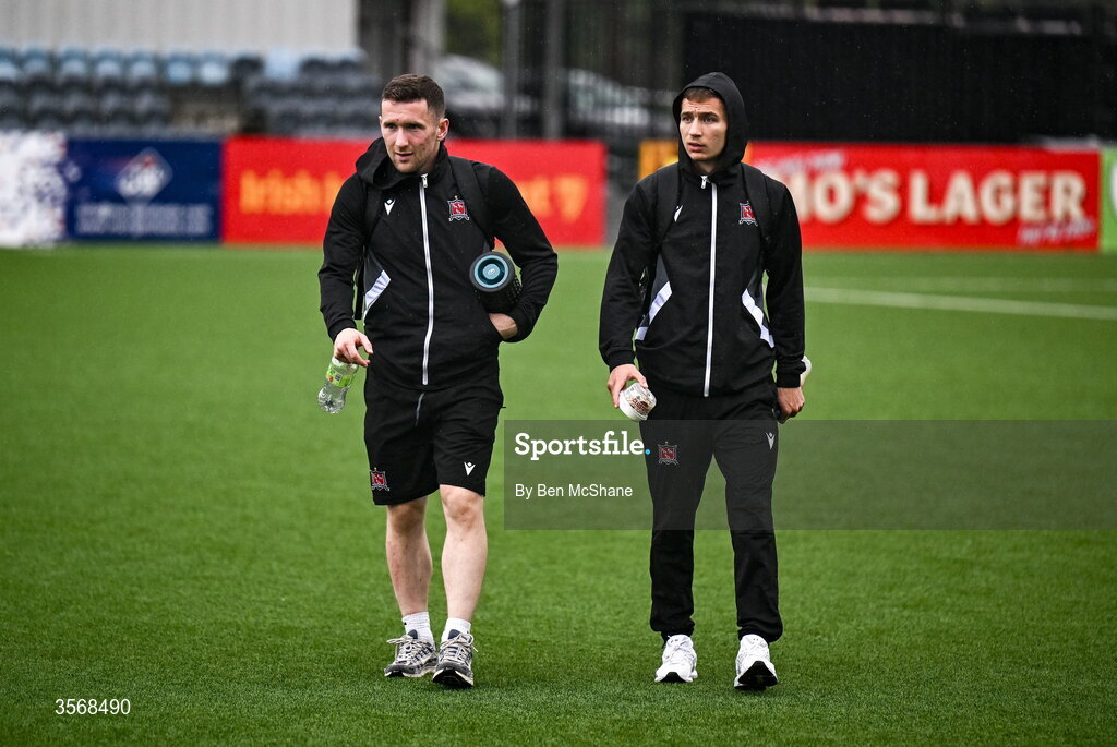 14 September 2026; Bobby Burns, left, and Tyreke Wilson of Dundalk before the SSE Airtricity Men’s Premier Division match between Dundalk and St Patrick's Athletic at Oriel Park in Dundalk, Louth. Photo by Ben McShane/Sportsfile
