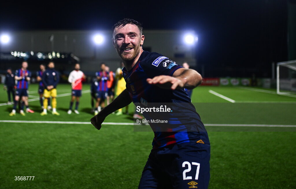 14 September 2026; Ryan Edmondson of St Patrick's Athletic celebrates after the SSE Airtricity Men’s Premier Division match between Dundalk and St Patrick's Athletic at Oriel Park in Dundalk, Louth. Photo by Ben McShane/Sportsfile