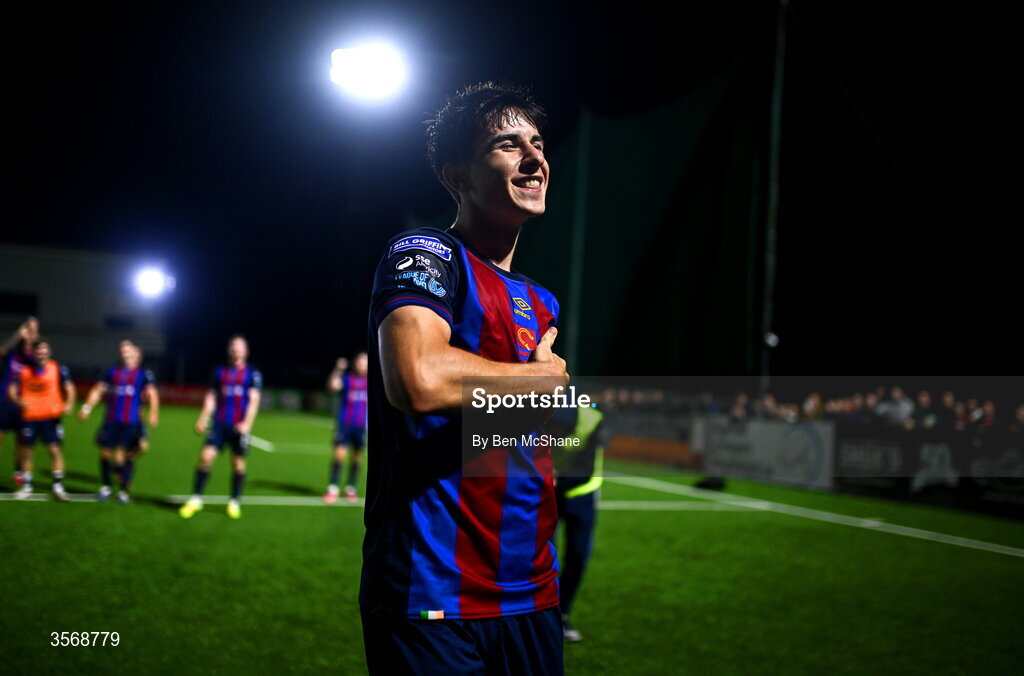 14 September 2026; Ryan Sheridan of St Patrick's Athletic celebrates after the SSE Airtricity Men’s Premier Division match between Dundalk and St Patrick's Athletic at Oriel Park in Dundalk, Louth. Photo by Ben McShane/Sportsfile