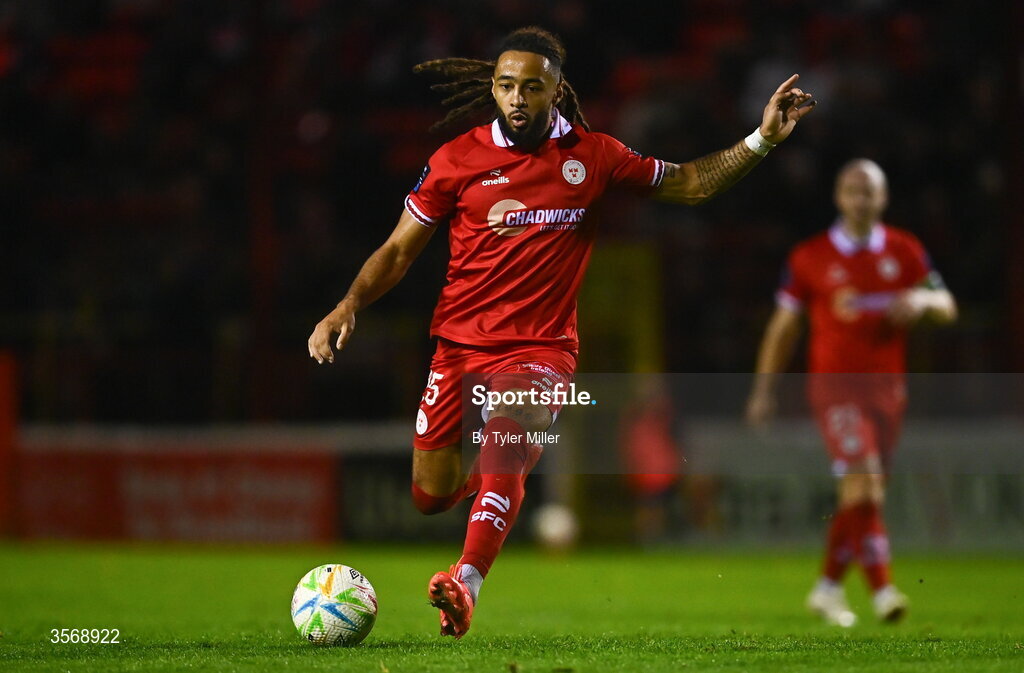 14 September 2026; Milan Mbeng of Shelbourne during the SSE Airtricity Men’s Premier Division match between Shelbourne and Drogheda United at Tolka Park in Dublin. Photo by Tyler Miller/Sportsfile