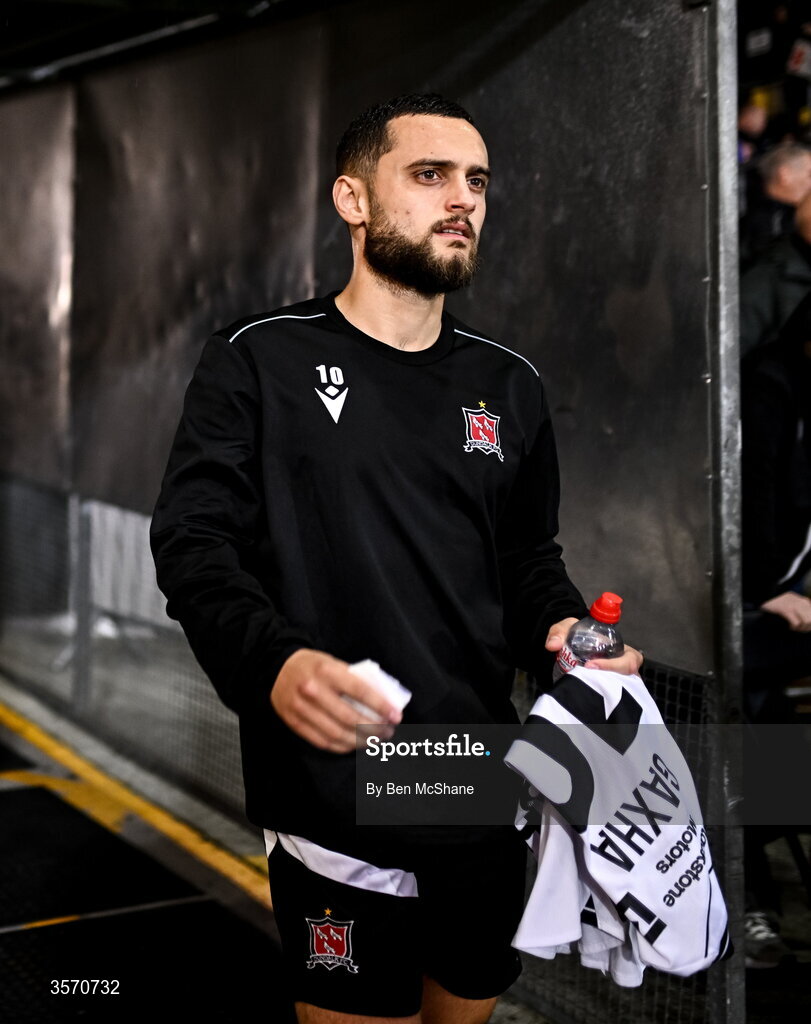 14 September 2026; Leo Gaxha of Dundalk before the SSE Airtricity Men’s Premier Division match between Dundalk and St Patrick's Athletic at Oriel Park in Dundalk, Louth. Photo by Ben McShane/Sportsfile