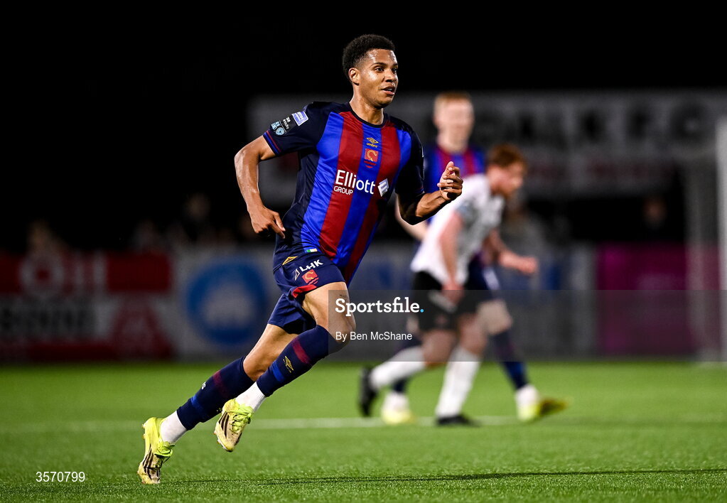14 September 2026; Anthony Olusanya of St Patrick's Athletic during the SSE Airtricity Men’s Premier Division match between Dundalk and St Patrick's Athletic at Oriel Park in Dundalk, Louth. Photo by Ben McShane/Sportsfile