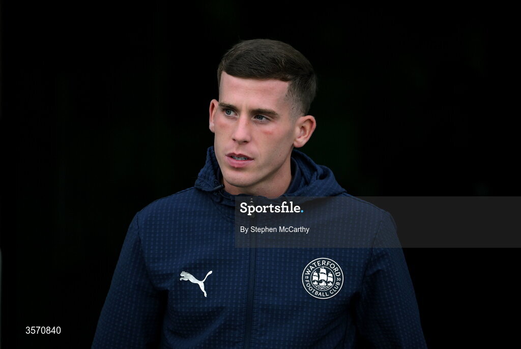 18 September 2026; Evan McLaughlin of Waterford before the SSE Airtricity Men’s Premier Division match between Shamrock Rovers and Waterford at Tallaght Stadium in Dublin. Photo by Stephen McCarthy/Sportsfile