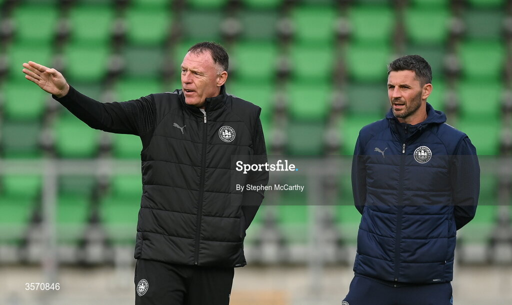 18 September 2026; Waterford first team head coach Graham Coughlan and Padraig Amond, right, before the SSE Airtricity Men’s Premier Division match between Shamrock Rovers and Waterford at Tallaght Stadium in Dublin. Photo by Stephen McCarthy/Sportsfile