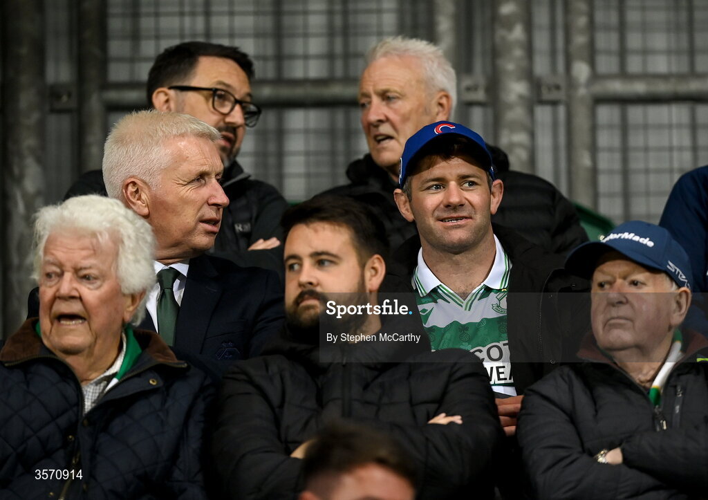 18 September 2026; Former Ireland and Leinster rugby player Fergus McFadden and Shamrock Rovers independent chairman Ciarán Medlar, left, before the SSE Airtricity Men’s Premier Division match between Shamrock Rovers and Waterford at Tallaght Stadium in Dublin. Photo by Stephen McCarthy/Sportsfile
