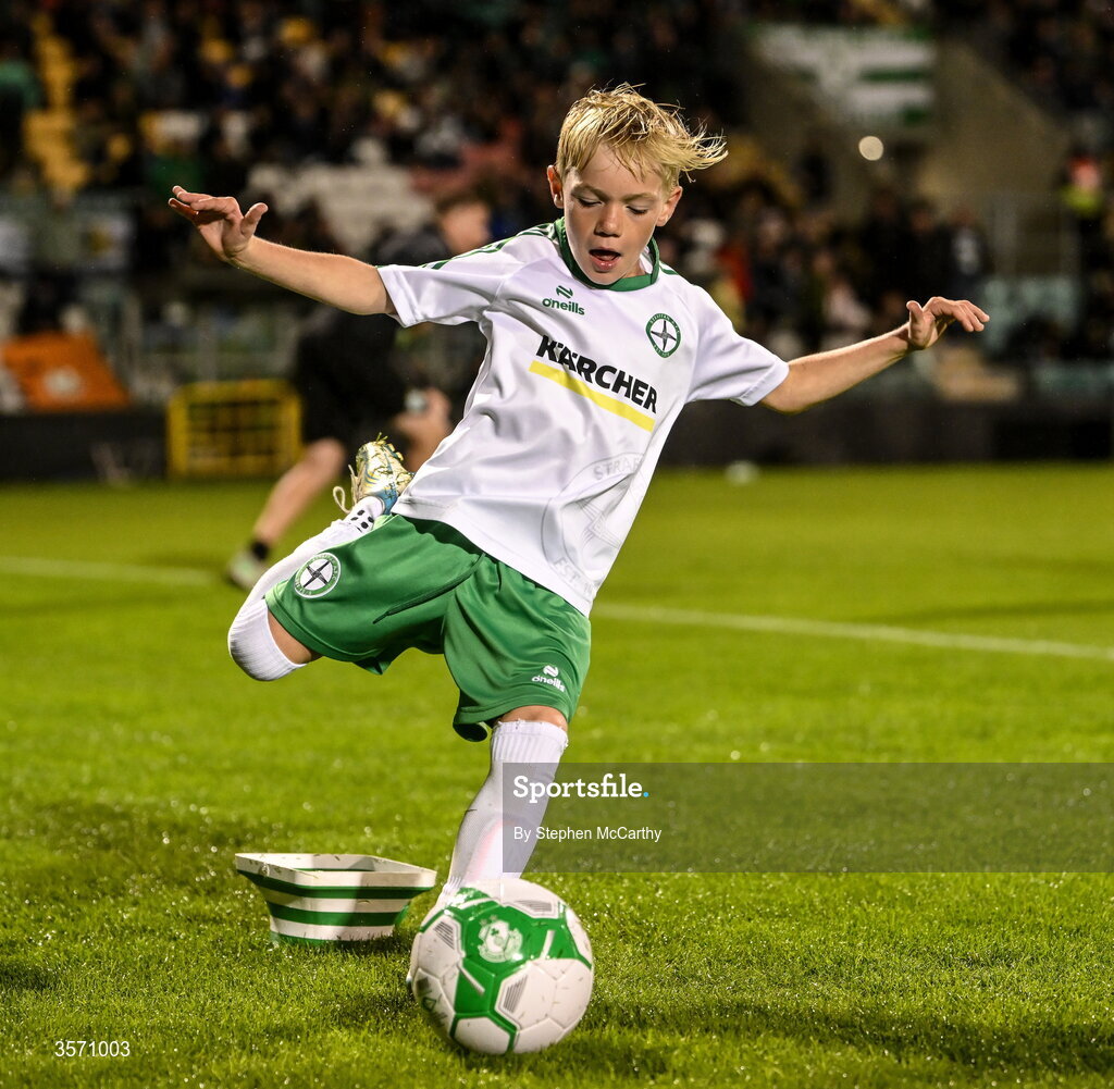 18 September 2026; Conor McGregor Junior of Straffan AFC takes part in a half-time exhibition match during the SSE Airtricity Men’s Premier Division match between Shamrock Rovers and Waterford at Tallaght Stadium in Dublin. Photo by Stephen McCarthy/Sportsfile