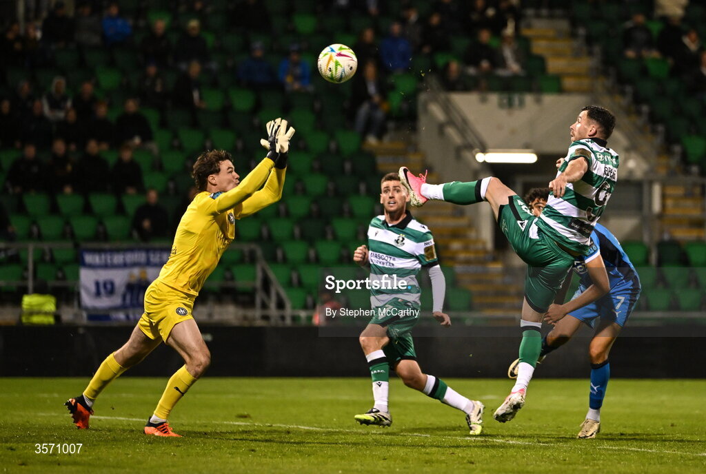18 September 2026; Aaron Greene of Shamrock Rovers scores his side's first goal during the SSE Airtricity Men’s Premier Division match between Shamrock Rovers and Waterford at Tallaght Stadium in Dublin. Photo by Stephen McCarthy/Sportsfile