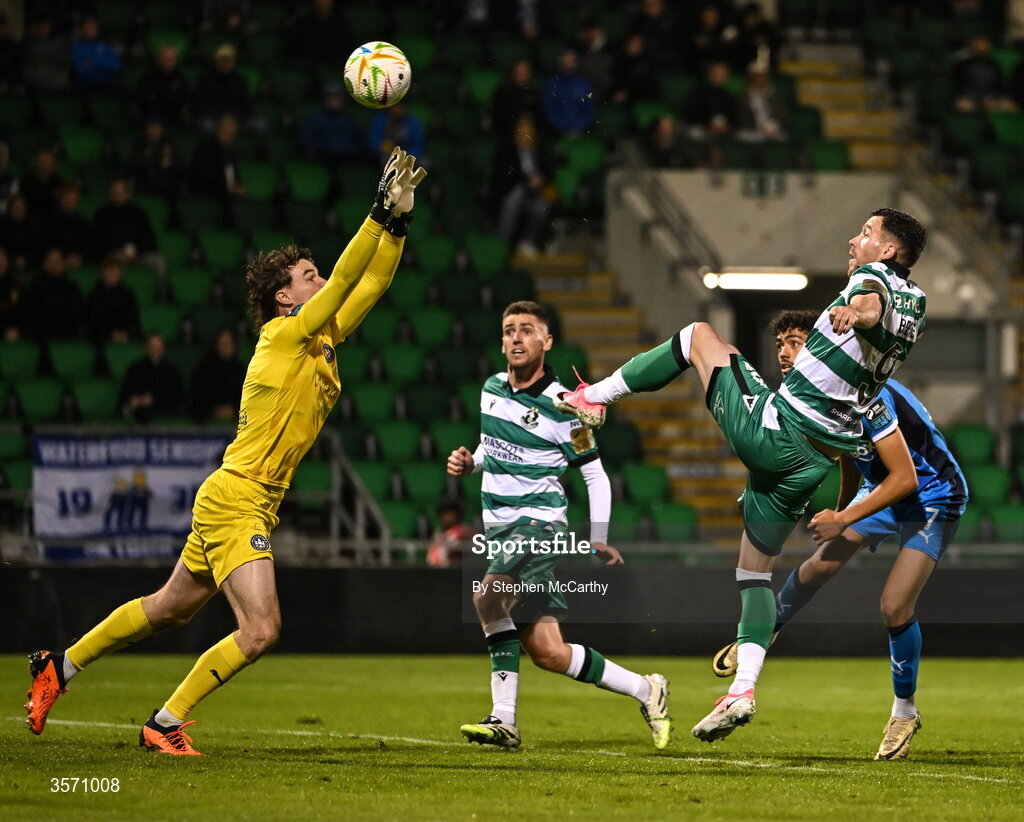 18 September 2026; Aaron Greene of Shamrock Rovers scores his side's first goal during the SSE Airtricity Men’s Premier Division match between Shamrock Rovers and Waterford at Tallaght Stadium in Dublin. Photo by Stephen McCarthy/Sportsfile