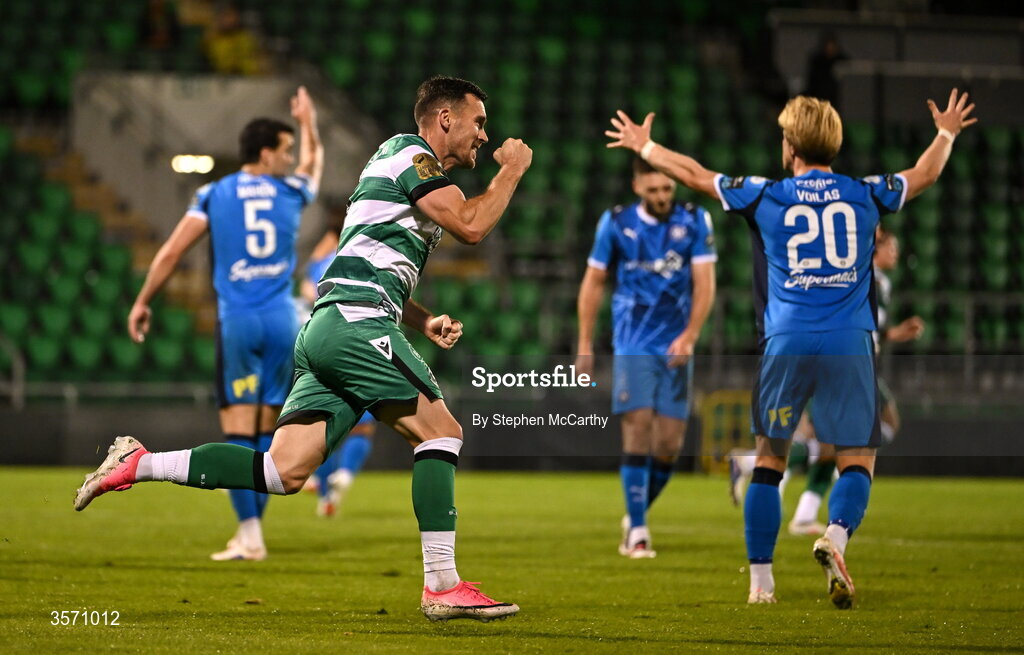 18 September 2026; Aaron Greene of Shamrock Rovers celebrates after scoring his side's first goal during the SSE Airtricity Men’s Premier Division match between Shamrock Rovers and Waterford at Tallaght Stadium in Dublin. Photo by Stephen McCarthy/Sportsfile