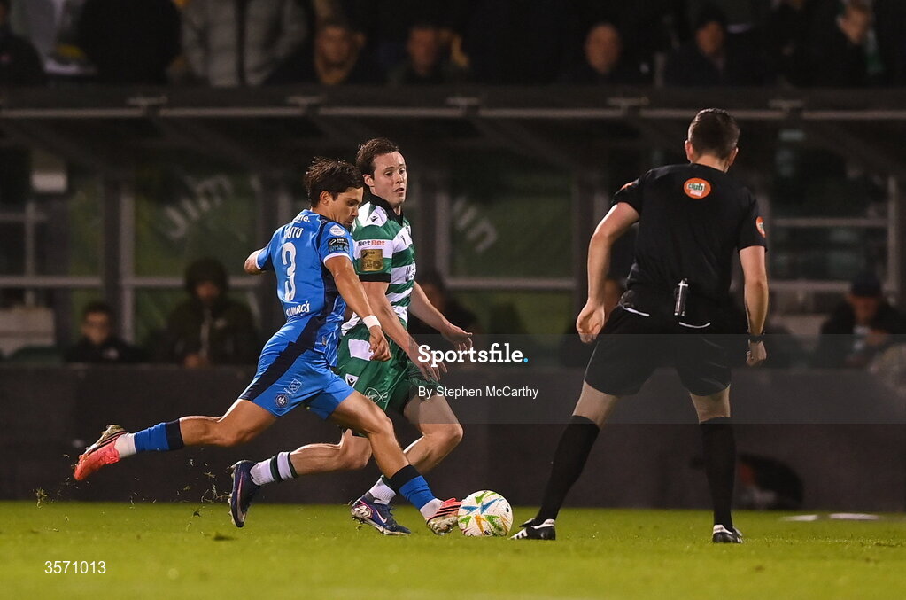 18 September 2026; Benny Couto of Waterford scores his side's second goal during the SSE Airtricity Men’s Premier Division match between Shamrock Rovers and Waterford at Tallaght Stadium in Dublin. Photo by Stephen McCarthy/Sportsfile