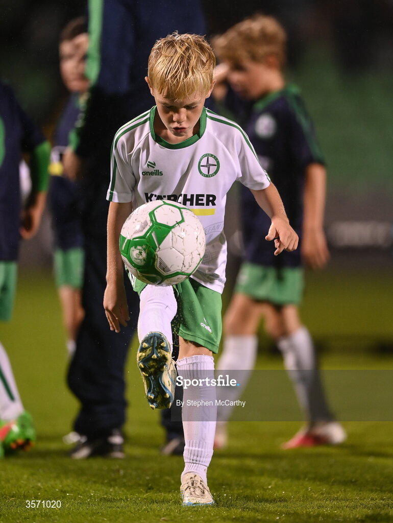 18 September 2026; Conor McGregor Junior of Straffan AFC takes part in a half-time exhibition match during the SSE Airtricity Men’s Premier Division match between Shamrock Rovers and Waterford at Tallaght Stadium in Dublin. Photo by Stephen McCarthy/Sportsfile