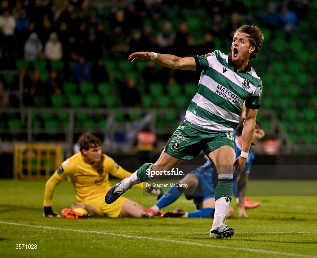 18 September 2026; John McGovern of Shamrock Rovers celebrates after scoring his side's second goal during the SSE Airtricity Men’s Premier Division match between Shamrock Rovers and Waterford at Tallaght Stadium in Dublin. Photo by Stephen McCarthy/Sportsfile