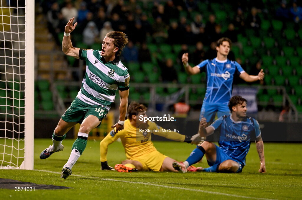 18 September 2026; John McGovern of Shamrock Rovers celebrates after scoring his side's second goal during the SSE Airtricity Men’s Premier Division match between Shamrock Rovers and Waterford at Tallaght Stadium in Dublin. Photo by Stephen McCarthy/Sportsfile