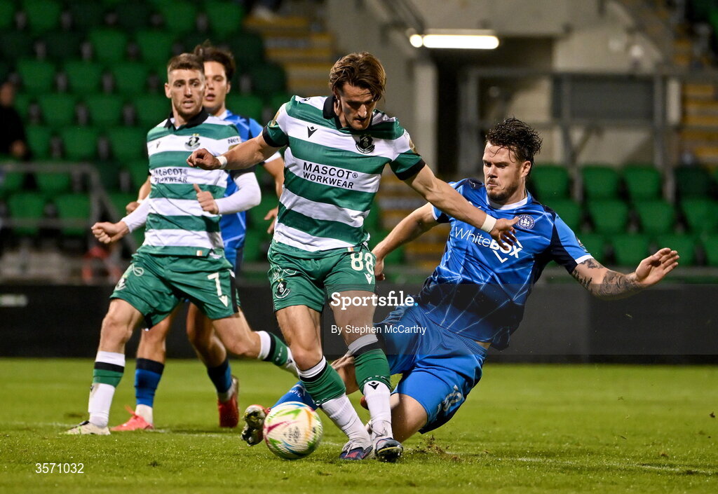 18 September 2026; John McGovern of Shamrock Rovers scores his side's second goal during the SSE Airtricity Men’s Premier Division match between Shamrock Rovers and Waterford at Tallaght Stadium in Dublin. Photo by Stephen McCarthy/Sportsfile