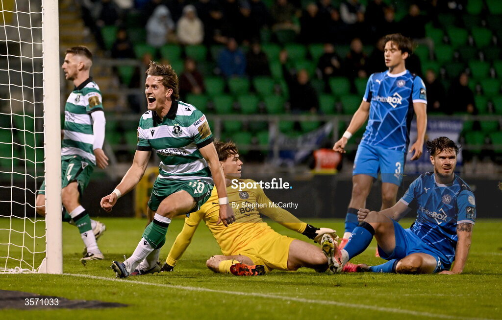 18 September 2026; John McGovern of Shamrock Rovers celebrates after scoring his side's second goal during the SSE Airtricity Men’s Premier Division match between Shamrock Rovers and Waterford at Tallaght Stadium in Dublin. Photo by Stephen McCarthy/Sportsfile