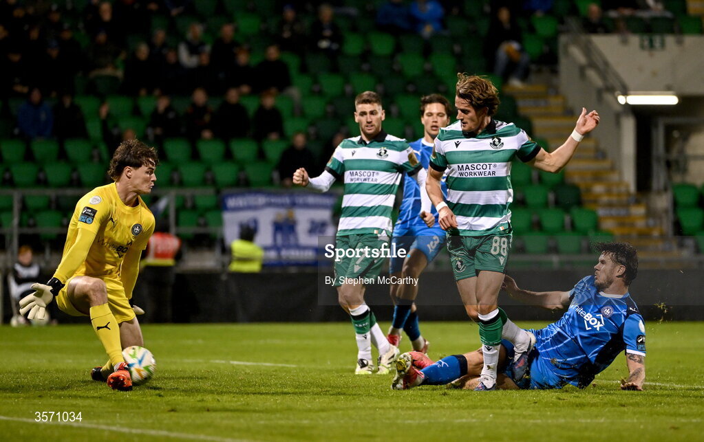 18 September 2026; John McGovern of Shamrock Rovers scores his side's second goal during the SSE Airtricity Men’s Premier Division match between Shamrock Rovers and Waterford at Tallaght Stadium in Dublin. Photo by Stephen McCarthy/Sportsfile