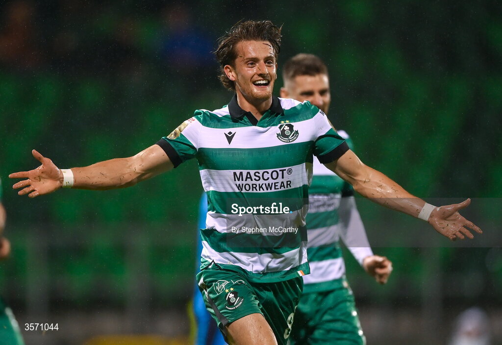 18 September 2026; John McGovern of Shamrock Rovers celebrates after scoring his side's third goal during the SSE Airtricity Men’s Premier Division match between Shamrock Rovers and Waterford at Tallaght Stadium in Dublin. Photo by Stephen McCarthy/Sportsfile