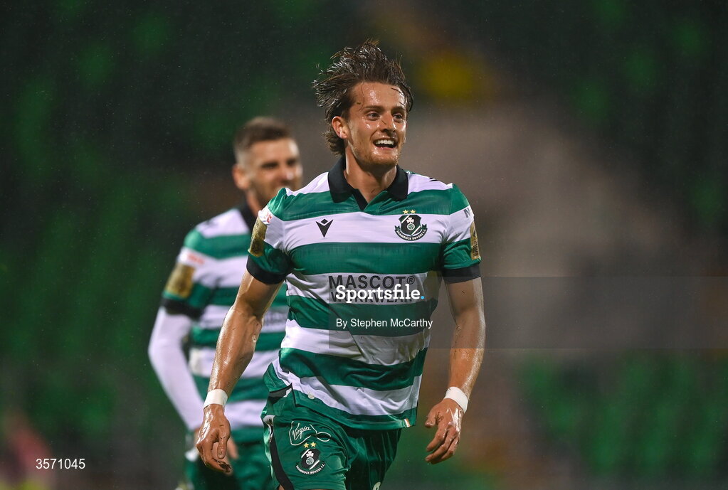 18 September 2026; John McGovern of Shamrock Rovers celebrates after scoring his side's third goal during the SSE Airtricity Men’s Premier Division match between Shamrock Rovers and Waterford at Tallaght Stadium in Dublin. Photo by Stephen McCarthy/Sportsfile