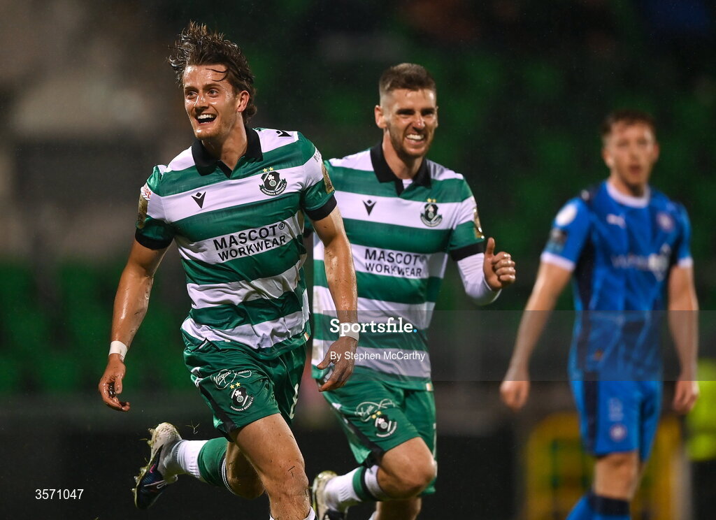 18 September 2026; John McGovern of Shamrock Rovers celebrates after scoring his side's third goal during the SSE Airtricity Men’s Premier Division match between Shamrock Rovers and Waterford at Tallaght Stadium in Dublin. Photo by Stephen McCarthy/Sportsfile